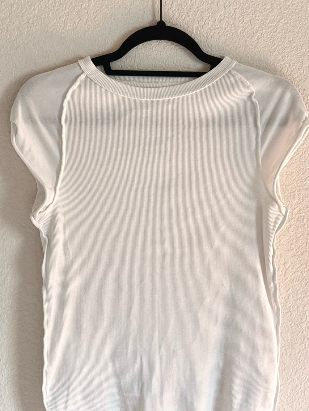 We The Free Free People Ribbed Exposed Seam Cap Sleeve Top White L/G